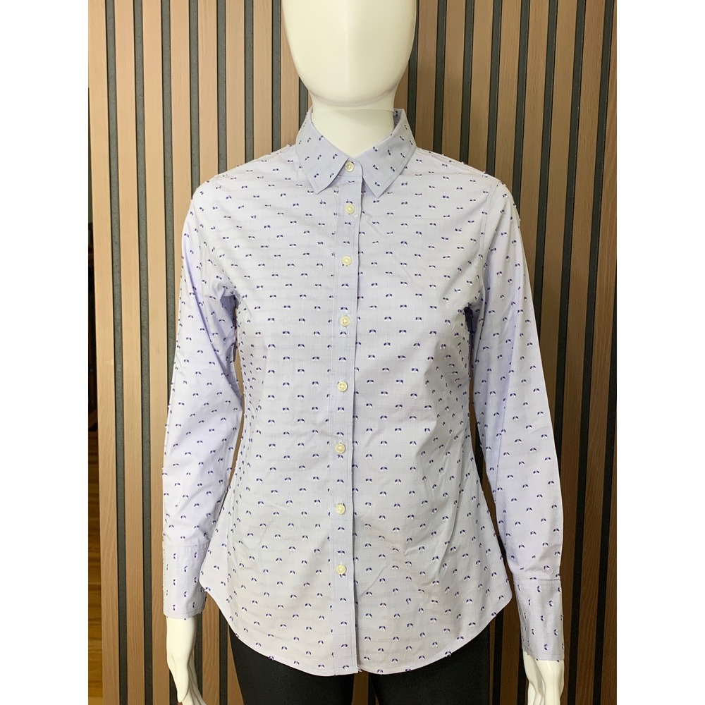 Banana Republic Riley Tailored Fit Shirt Blue Purple Embroidered Petite 2 P2